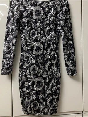 Quiz Women’s size 10 Black And Silver Small Sequin Body Form Dress Very Sparkly - Image 1 of 4