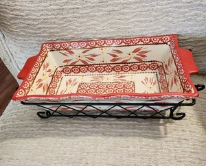Temptations By Tara Loaf Pan Ceramic W/ Wire Rack Old World Red  - Picture 1 of 6