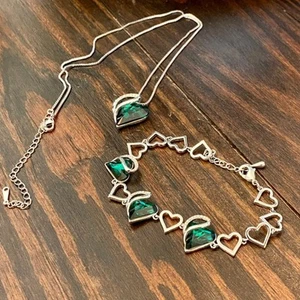 Leafael Infinity Heart Necklace & Bracelet, emerald color crystal, silver plated - Picture 1 of 5