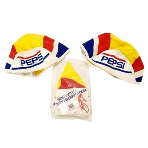 3 Vintage 1980er Pepsi Cola Radfahren Radfahren Reiten Kappe Mütze Beanie Streifen faltbar - Bild 1 von 9