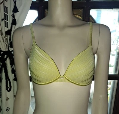 Винтажный бюстгальтер Y2K Vassarette 34B желтый с атласной подкладкой беспроводной - Изображение 1 из 4