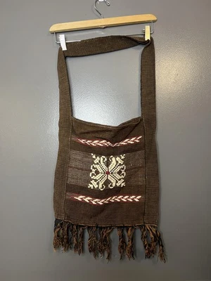 Bolso de Hombro Tejido Hecho a Mano para Mujer Talla Única Marrón Boho Flecos Bandolera Tribal Foto 1 de 4