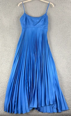 Vestido midi House of Harlow 1960 para mujer azul medio plisado sin mangas recortado Foto 1 de 4