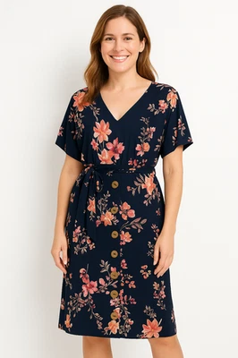 Vestido midi floral azul pequeño manga dolman tejido elástico J.Jill para mujer Foto 1 de 4