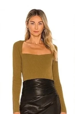 The Sei Square Neck Wool Cashmere Blend Sweater Top Small MSRP$356 Revolve Kelp - Image 1 of 4