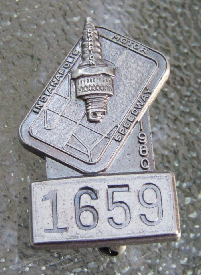 1960 Indianapolis 500 Bastian Bros. Silver Pit Pin #1659 Spark Plug Lee Brown - Image 1 of 2