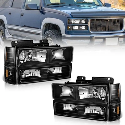 Pair Headlights Assembly Black For 1994-1998 GMC C/K 1500 2500 Suburban Yukon - Image 1 of 4