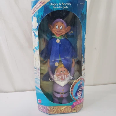 Mattel/Walt Disney Snow White & The 7 Dwarfs Dopey & Sneezy Stackable Dolls VTG - Image 1 of 4