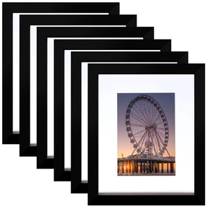 8x10 Picture Frame Black Set of 6, Display Pictures 5x7 with Mat or 8x10 With... - Picture 1 of 8