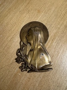 Vintage Art Nouveau Solid Brass Madonna Wall Plaque - Picture 1 of 3
