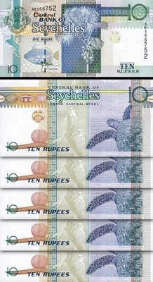 Seychelles 10 Rupees 1998, UNC, 5 Pcs LOT, Consecutive, P-36a, First Sign - Image 1 of 4