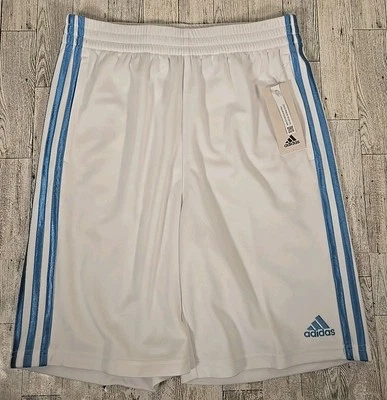 Adidas Pantalones Cortos Juveniles XL (18-20) Blanco con Azul 3 Rayas Malla Atlética NUEVO Foto 1 de 4