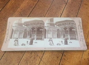 Antik 1899 Stereoview Gottesdienst am Großen Hof Mohammed Ali Moschee Kairo Ägypten - Bild 1 von 3