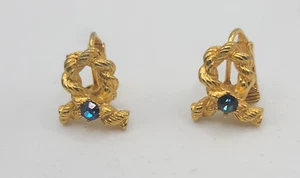 Vintage Strass Ohrringe blau Knoten Clip Ons funkelnd - Bild 1 von 7