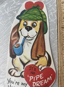 Vtg Valentine’s Day Card UNUSED Dog Smoking Pipe Detective Pipe dream - Picture 1 of 3