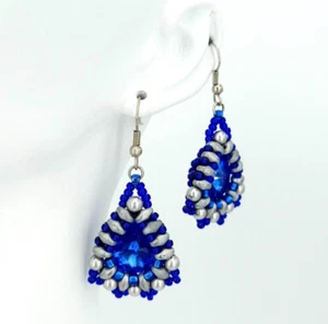Ohrringe Blau Silber Swarovski Element 925 Silber Haken Handmade Unikat Schmuck - Bild 1 von 7