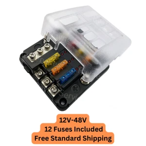 6 Way ATO/ATC Blade Fuse Block Car/Auto/Solar/Boat 12V-48V Box Panel Holder - Picture 1 of 9