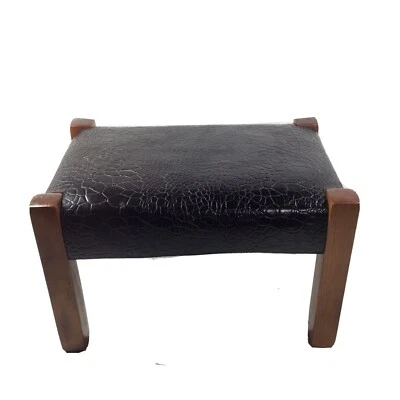 Антикварный черный кожаный табурет для ног в стиле декоративно-прикладного искусства - Изображение 1 из 4