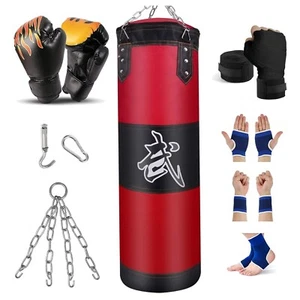 Boxsack Set schwer 100cm Handschuhe Wraps Kette Deckenhaken Fitness MMA - Bild 1 von 2