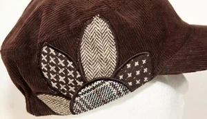 Full Coverage Ball Cap Cadet Cap Cotton Corduroy Brown Tweed Flowers Vintage - Picture 1 of 8