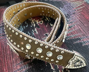 Nocona Belt N4427644 Crystal Horse Brown Leather Buckle Belt, Size 26 NO BUCKLE! - Picture 1 of 12