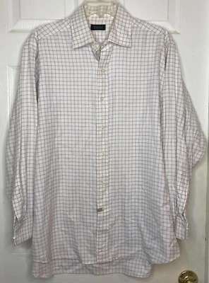 Men BARNEYS NEW YORK white Blue Purple Button Down L/s Dress Shirt Sz 16 Regular - Image 1 of 4