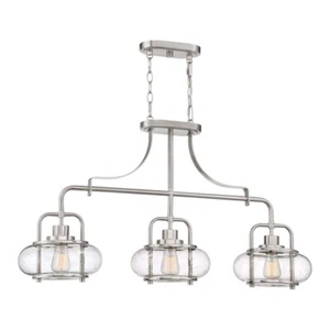 Luce a Sospensione Plafoniera Lampada Metallo Vetro Nichel B 96,5 CM Sala Pranzo - Foto 1 di 3