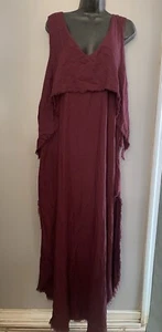 Tobi Burgundy maxi oversized dress with off-the-shoulder raw edges size M - Picture 1 of 7