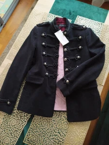 A723 ZARA VELVET BLACK BLAZER MOLESKIN TOGGLES MILITARY BUTTONS JACKET COAT - XS - Picture 1 of 13