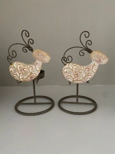 2x Decorative Ceramic & Metal Scandi Tea Light Holders Shabby Chic Home Decor - Picture 1 of 8