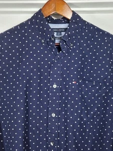 Tommy Hilfiger Mens S Shirt Navy Blue Button Up Long Sleeve Clover Pattern AOP - Picture 1 of 7