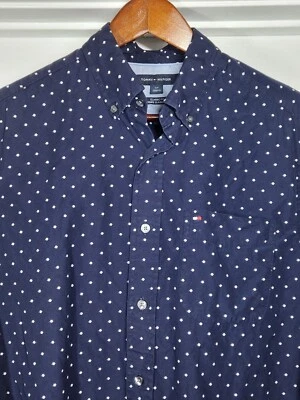 Tommy Hilfiger Mens S Shirt Navy Blue Button Up Long Sleeve Clover Pattern AOP - Image 1 of 4