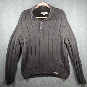 VTG Calvin Klein Men XL Dark Brown Ribbed Pullover Sweater Quarter Button Collar - Picture 1 of 12