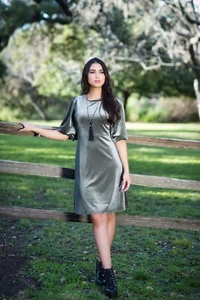 Olive Faux Suede Dress - Picture 1 of 4