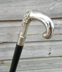 Vintage Silver plated Brass Handle BLACK Wooden Walking Stick Cane handmade Gift - Picture 1 of 3