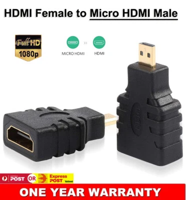 Gold Plated Micro HDMI Type D Male to HDMI Female Plug Adapter Connector HD TV - Image 1 of 4