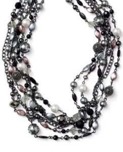 Lia Sophia "Katie" 5-Strands Hematite Tone, Freshwater Pearl & Resin Necklace - Picture 1 of 4