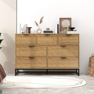 Modern 7 Drawer Dresser Wood Storage Cabinet For Bed Room & Living Room Office - Image 1 of 4