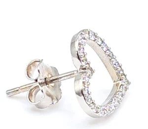 Solid 14K White Gold Jewelry Natural 44 Diamond New Heart Earrings total .37 ct - Picture 1 of 20