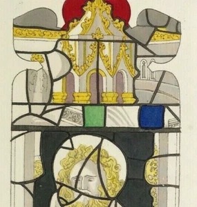 Winchester Cathedral window print Saint Bartholemew engraved by Le Keux 1845 - Picture 1 of 2