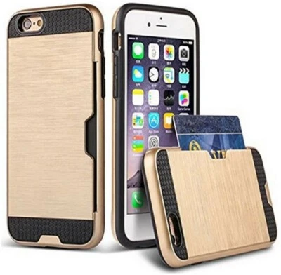 iPhone 6 / 6s Heavy Duty Hybrid Dual Layer TPU PC Case Card Slot - Gold / Black - Image 1 of 4