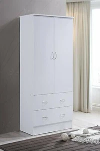 White Finish Wooden Armoire Wardrobe Storage Cabinet Closet Drawers Organizer - Picture 1 of 4