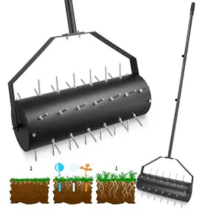 18-inch Rolling Lawn Aerator Tool 50"-70" Handle Heavy Duty Spike Aerator wit... - Picture 1 of 8