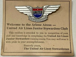 Vintage Metal United Air Lines Jr. Stewardess Pin - New Old Stock 1950's-1960's - Picture 1 of 3