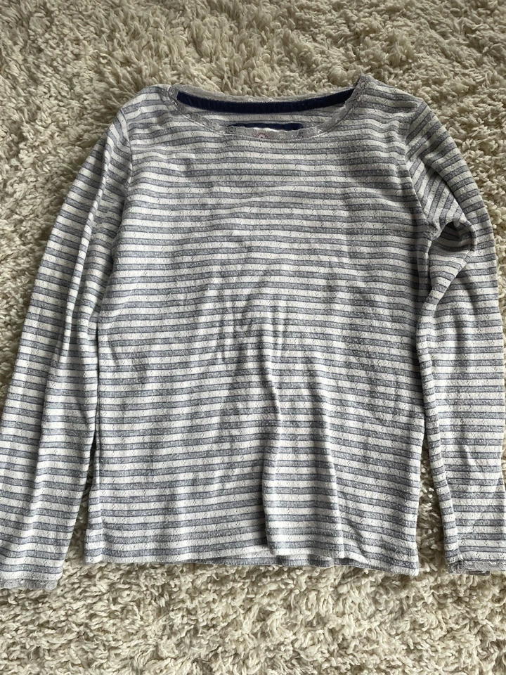 Boden Girls Long Sleeve Striped Shirt  Size 9-10Y Gray White - P - Image 1 of 4