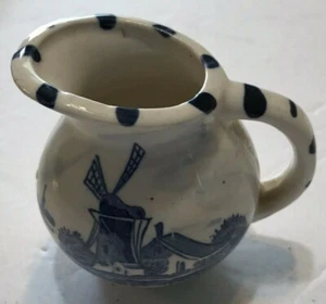 Delft Windmill Pitcher Small Blue & White - Japan -Vintage Lot of 2 - Picture 1 of 10