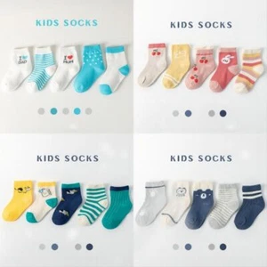 5 Pairs Boys Girls Kids Breathable Cute Cotton Cartoon Striped Soft Ankle Socks - Picture 1 of 14