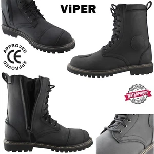 Waterproof Leather Boot Motorcycle Side Zip ViPER R30 Rugged CE Boots Black - Picture 1 of 8