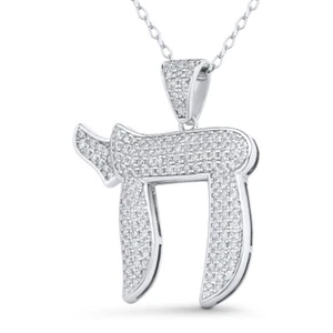 Collar colgante Chai Life circonita cúbica cristal judío hebreo .925 plata esterlina rodio - Imagen 1 de 4