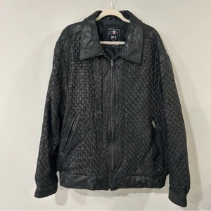 Chaqueta de bombardero de cuero tejido negro Phat Farm acolchada con cremallera para hombre talla 4XL - Imagen 1 de 8